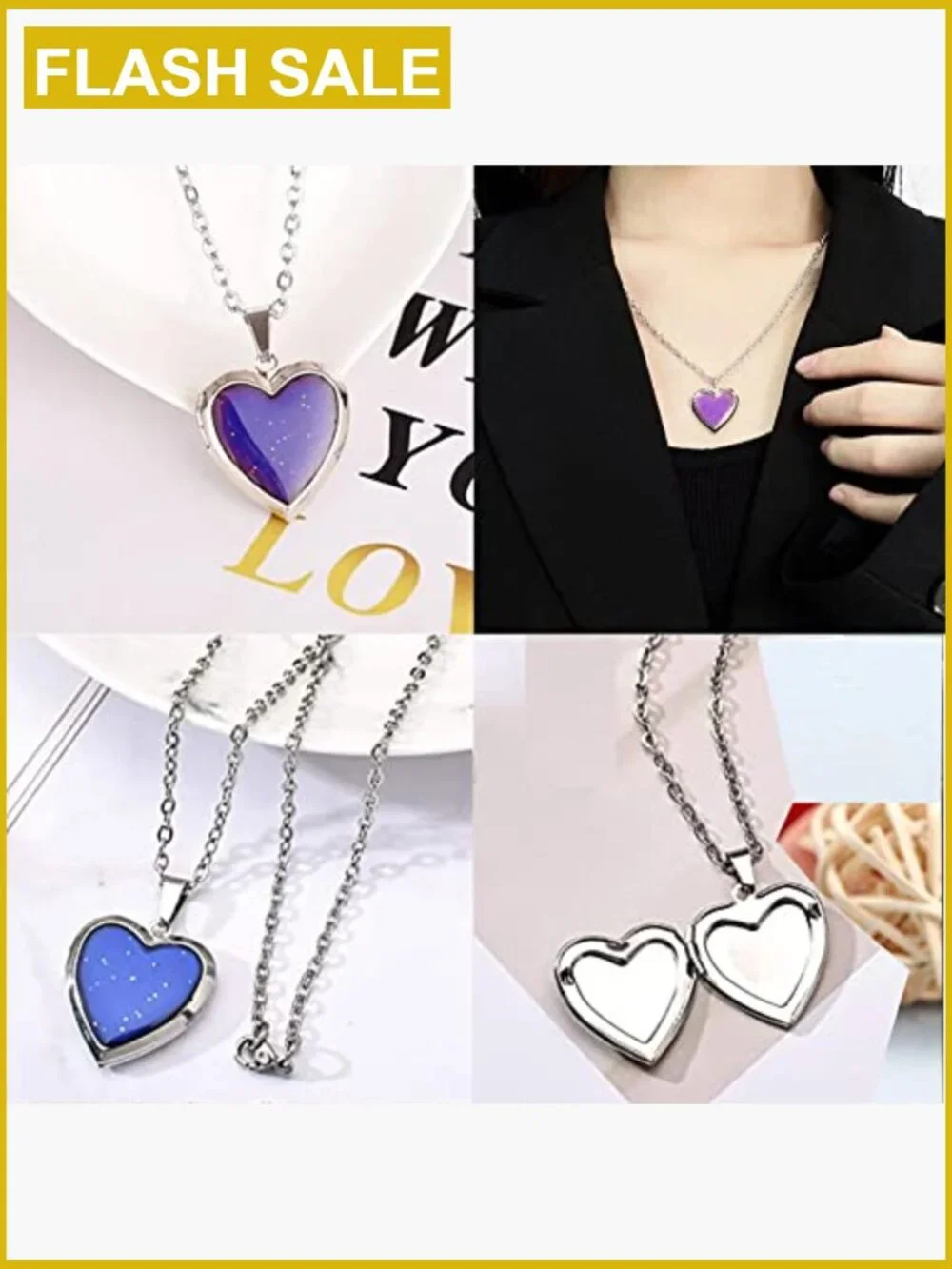 Mood Necklace Love Heart Change Color Emotional Feeling Adjustable Size Mood